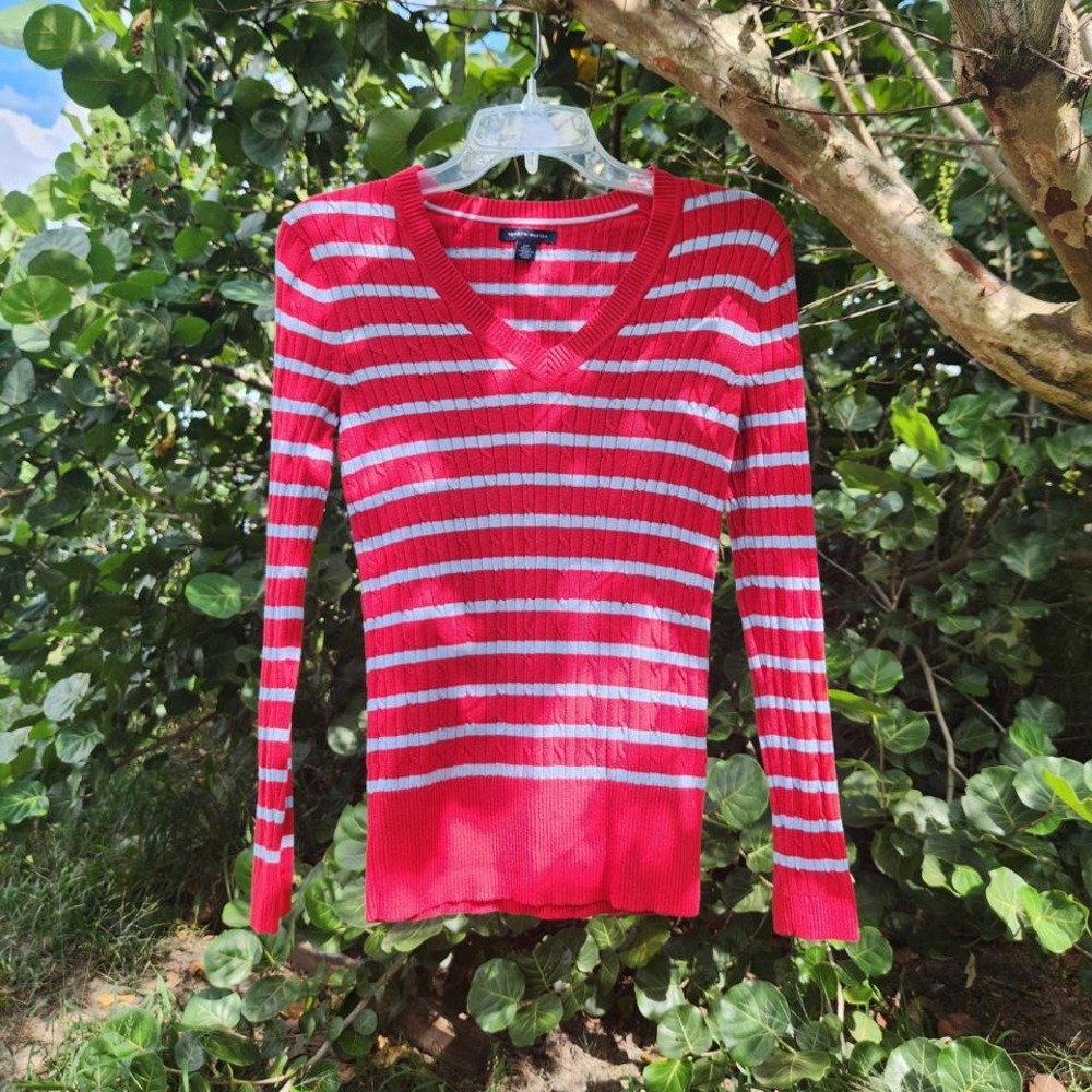 Adorable Small Tommy Hilfiger striped red and baby blue sweater